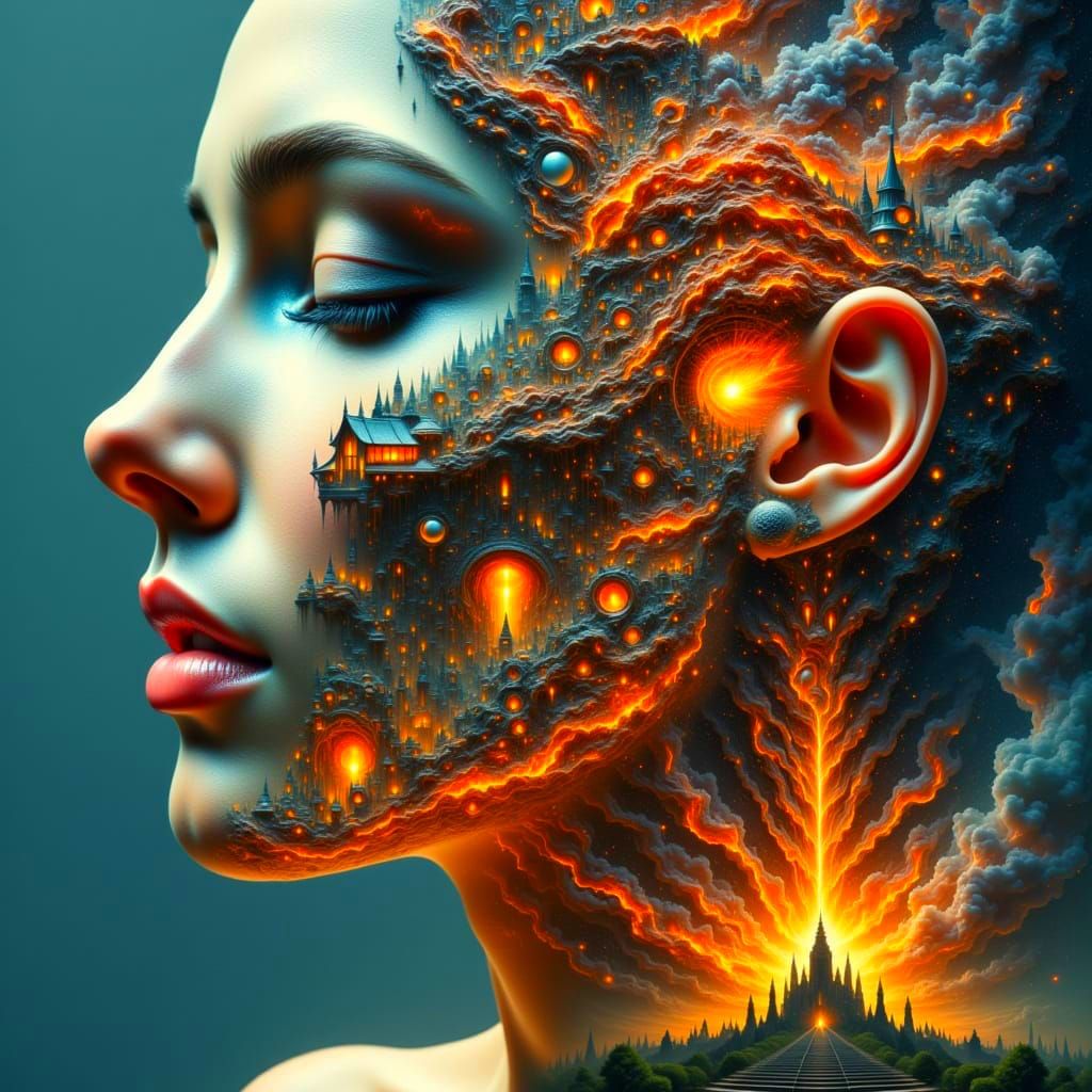 Surreal Angel Torn Between Light and Dark Realms