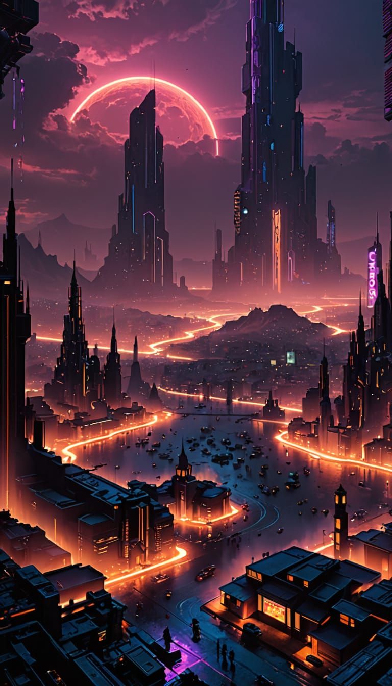 Cyberpunk Cityscape in Neon Glory