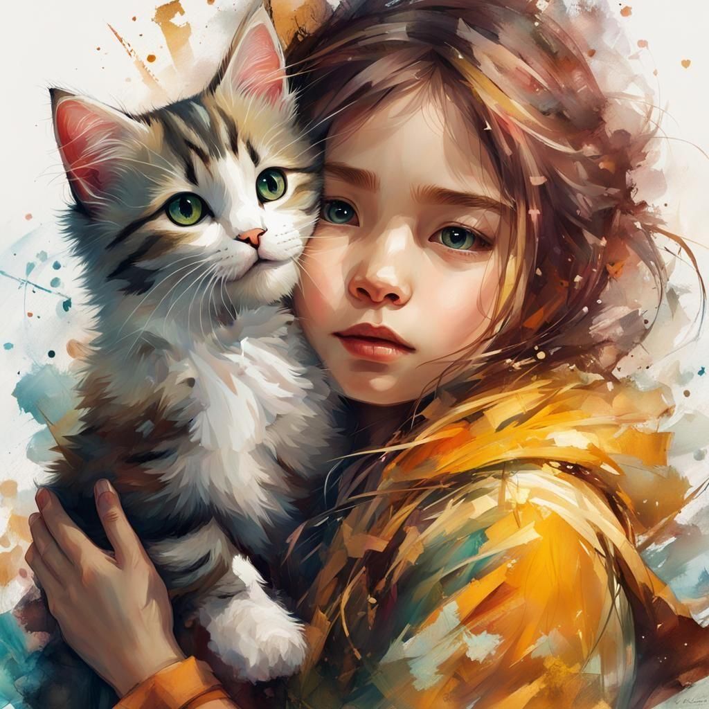 Girl and kitten