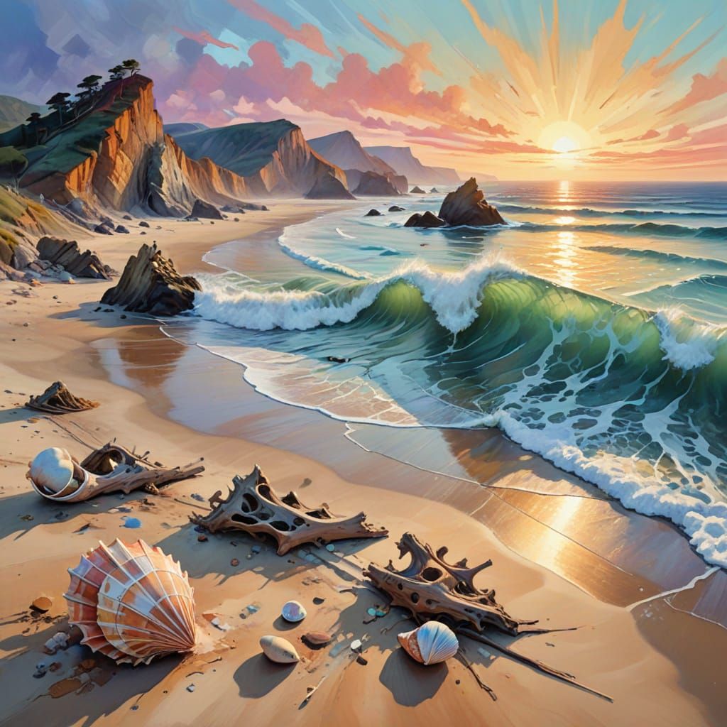 Coastal Sunrise in Expressionist-Abstract Style