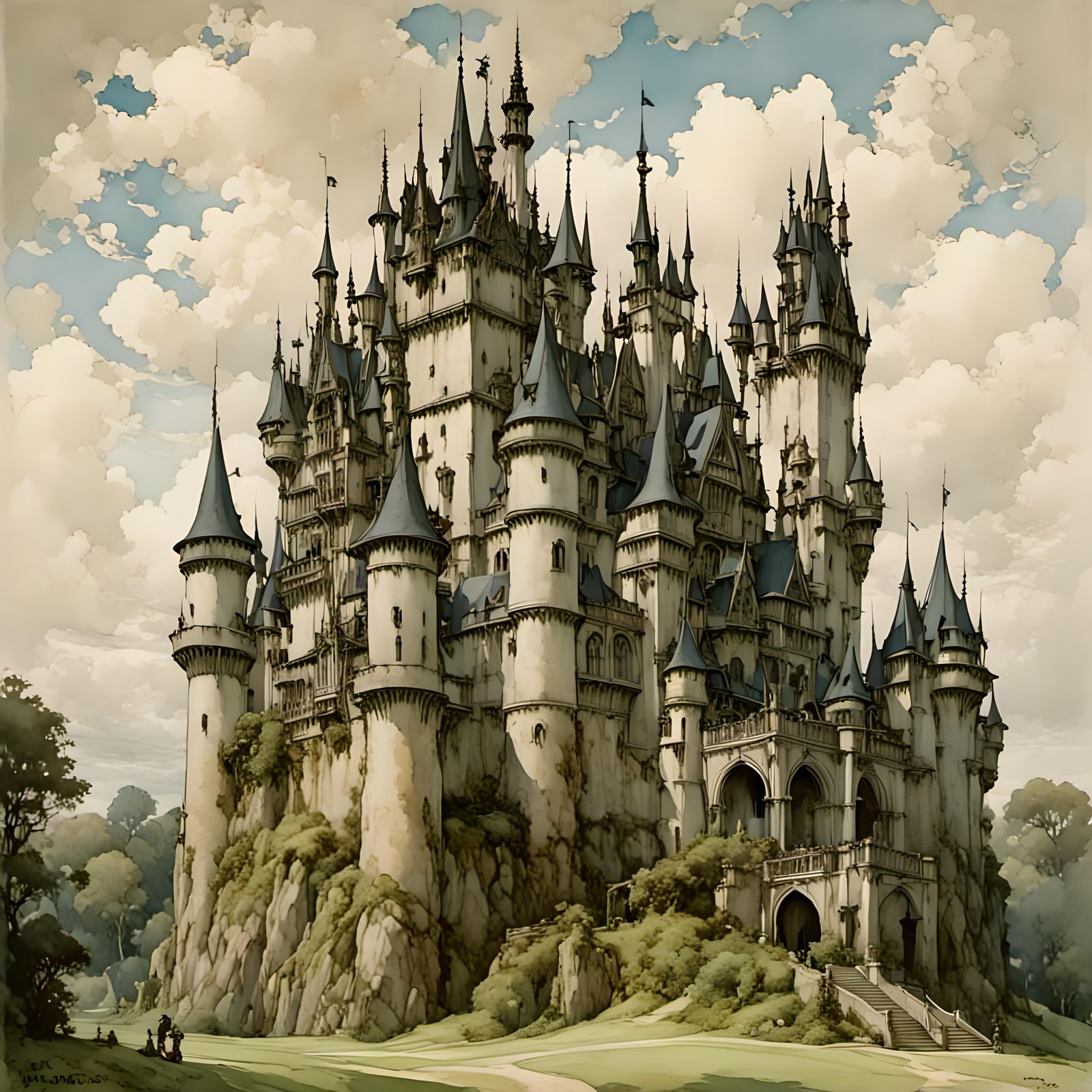 <lora:RackhamBurton1:1.0> fantasy castle By phil noto <lora:...