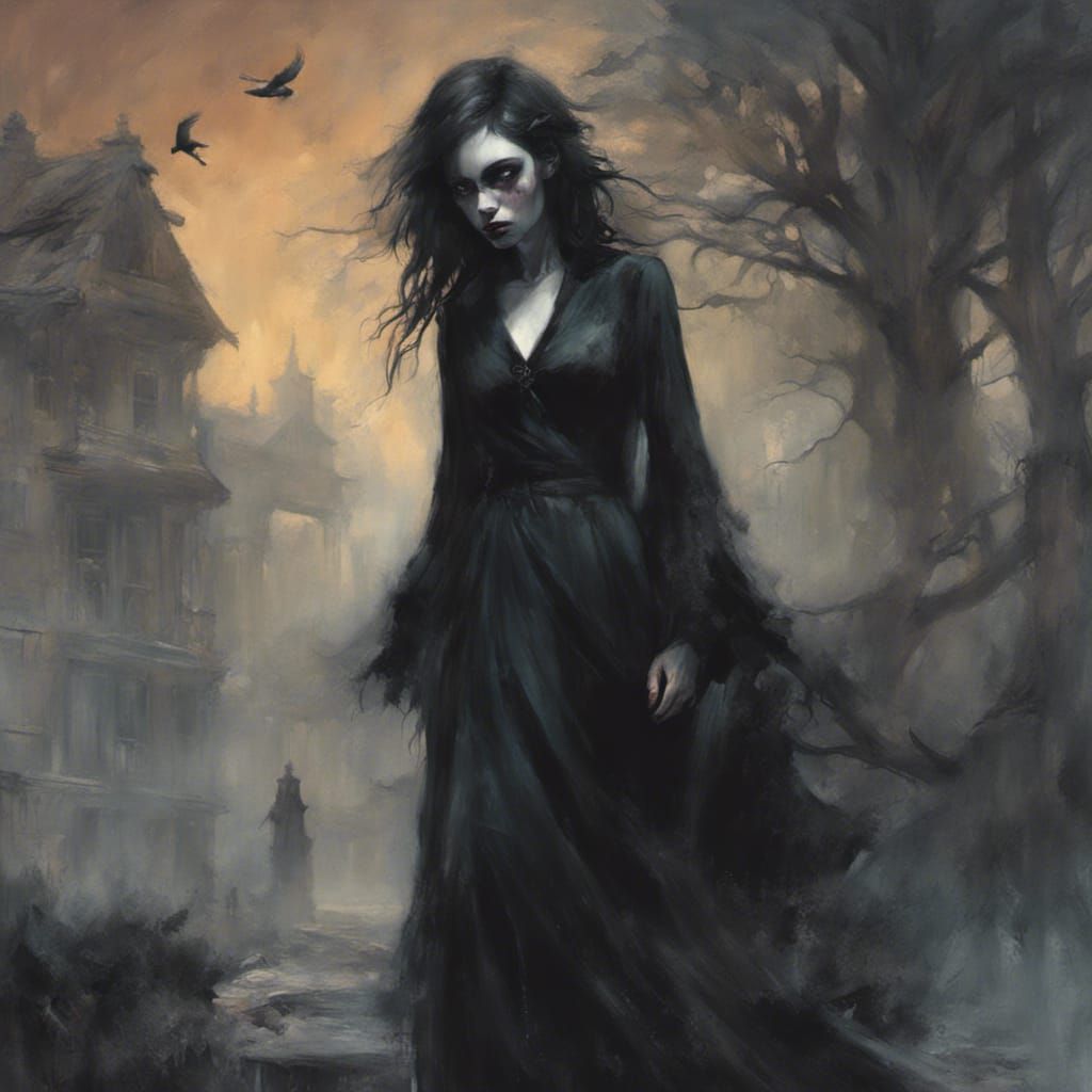 Ethereal Goth Girl Drifting into Dreams