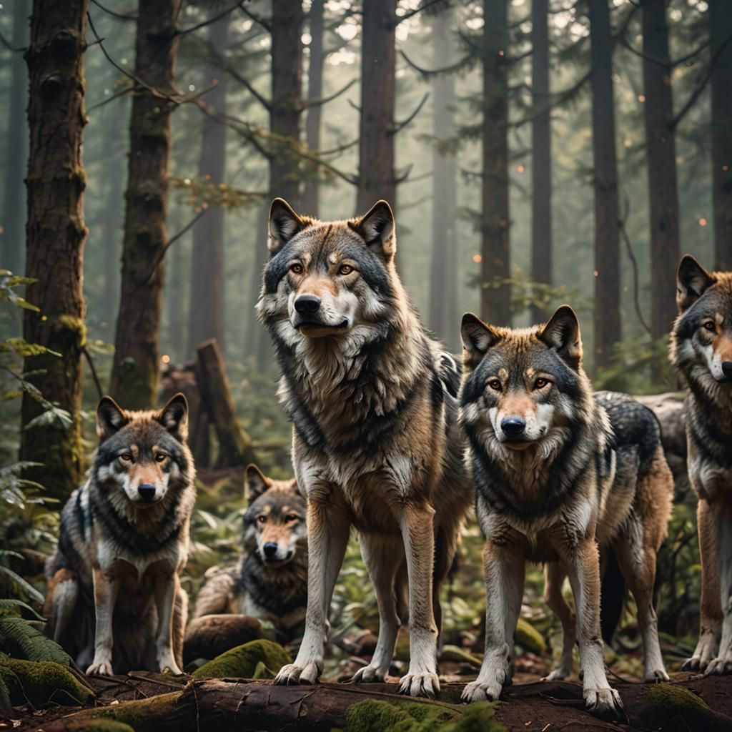 Wolves in Forest: Professional Photography with Bokeh