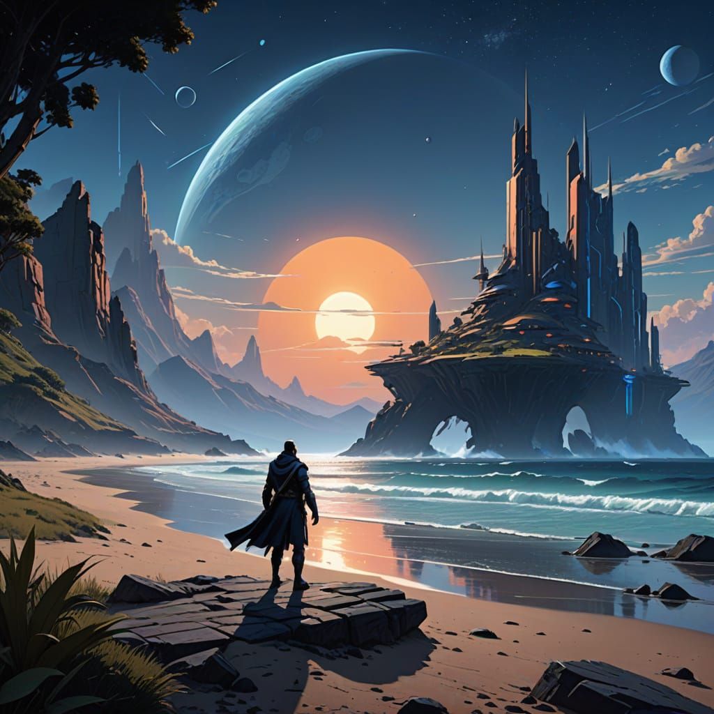 Twilight Beach Scene as Detailed Matte Painting