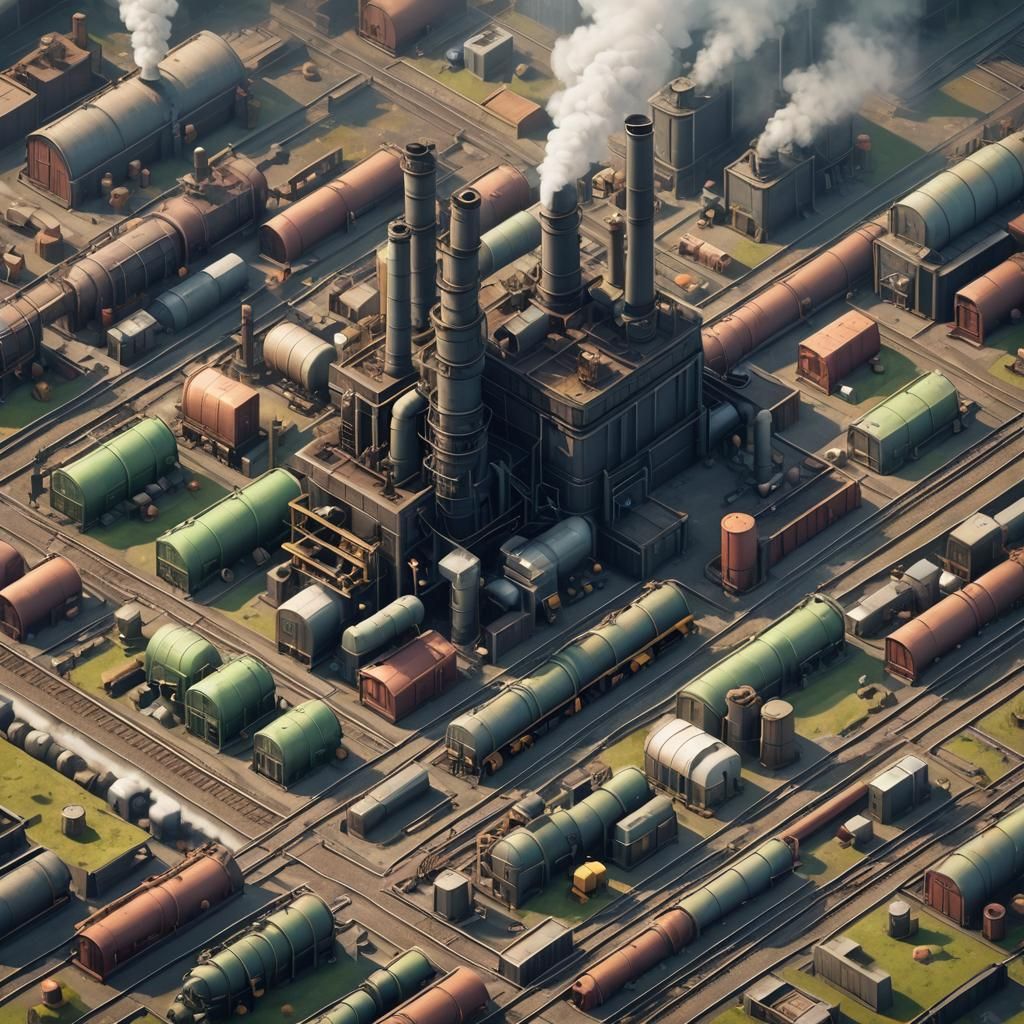 Isometric Industrial RPG Game Level in Digital Art