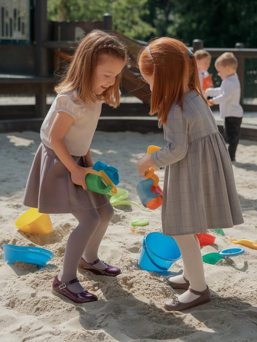 Girls Playing in Sandbox with Sand Toys