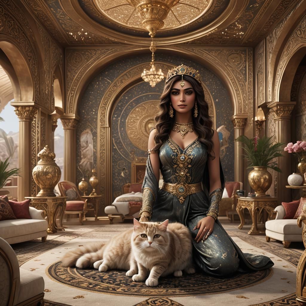 Luxurious Persian Room with Woman as Aphrodite