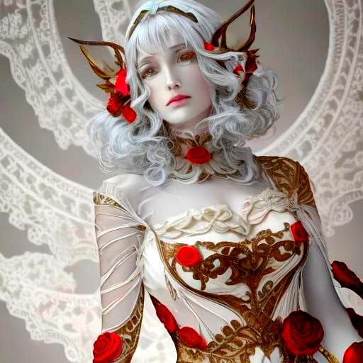 Mysterious Woman with Rose in Misty Forest