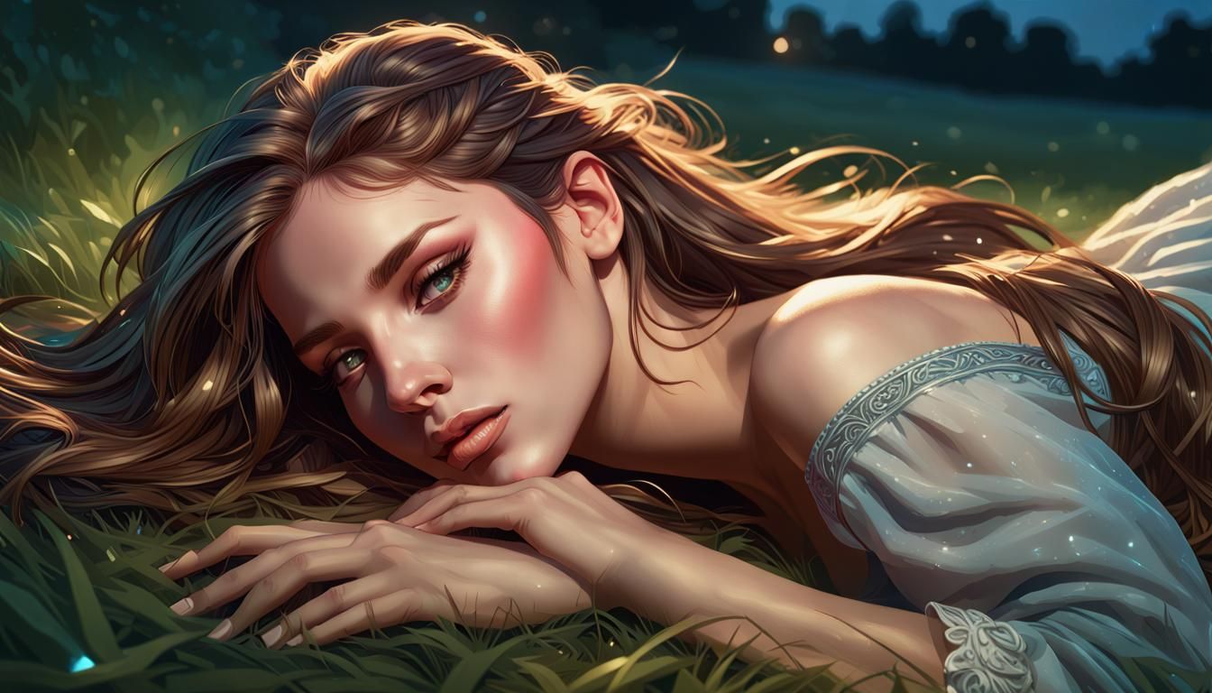 Night Portrait of Model in Hyperdetailed Style
