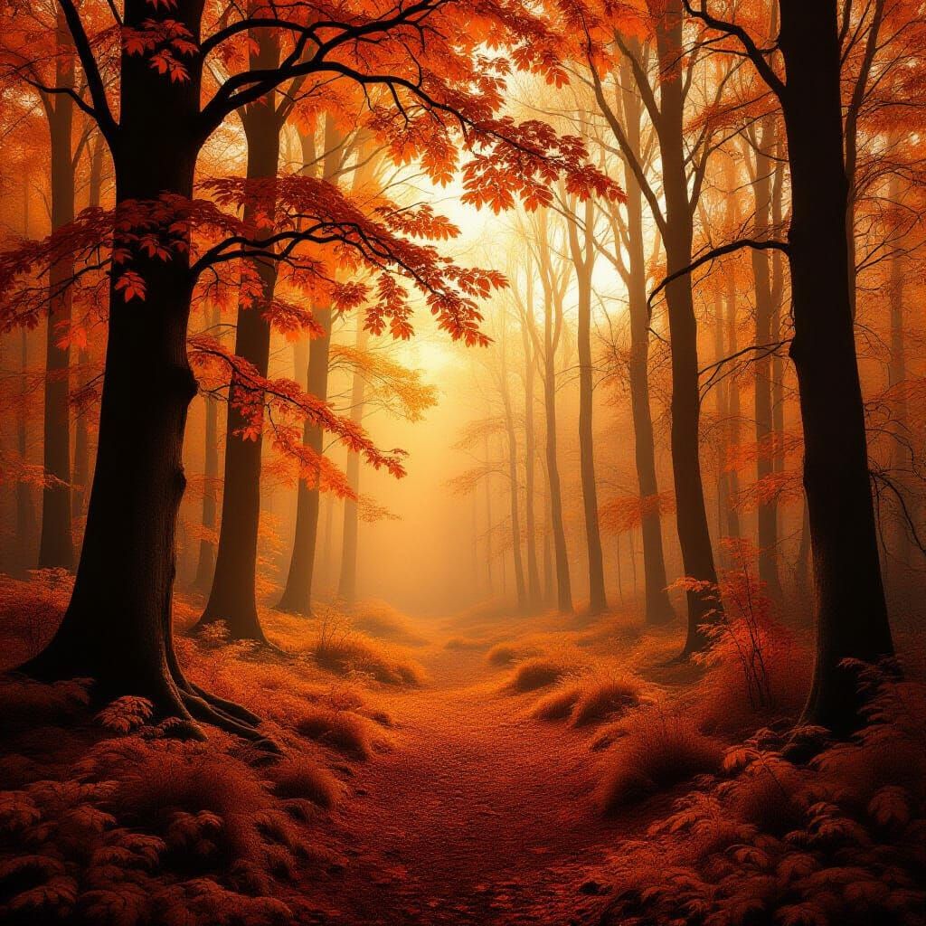 Mystical Autumn Forest Landscape in Cinematic Style