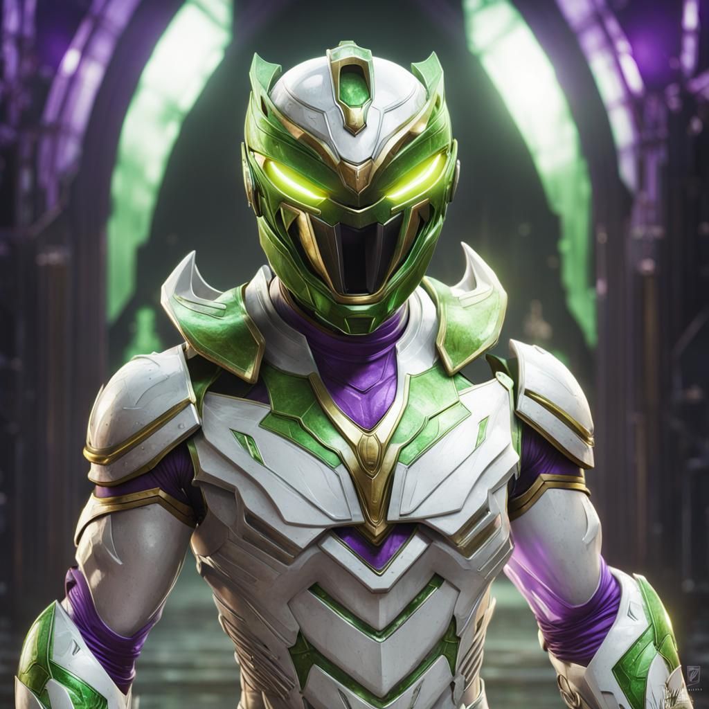 White and Green Superhero in Power Ranger Armor