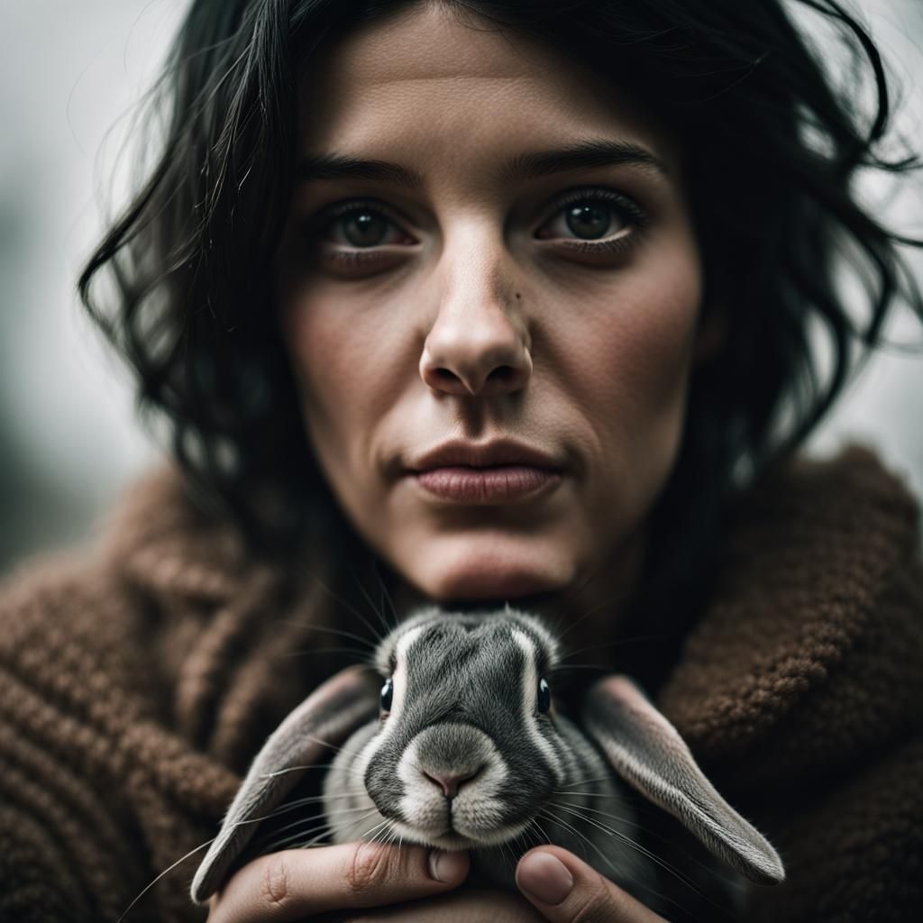 Woman Holding a Bunny Portrait