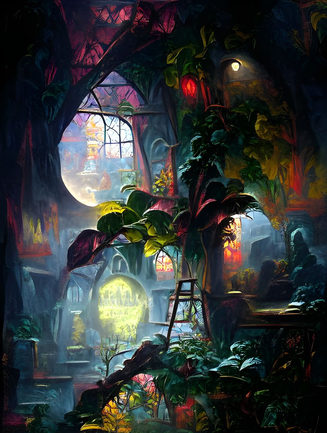 Eldritch Conservatory: Film Noir Oil Painting