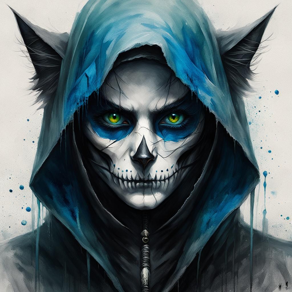 Female Assassin Portrait with Watercolor Accents