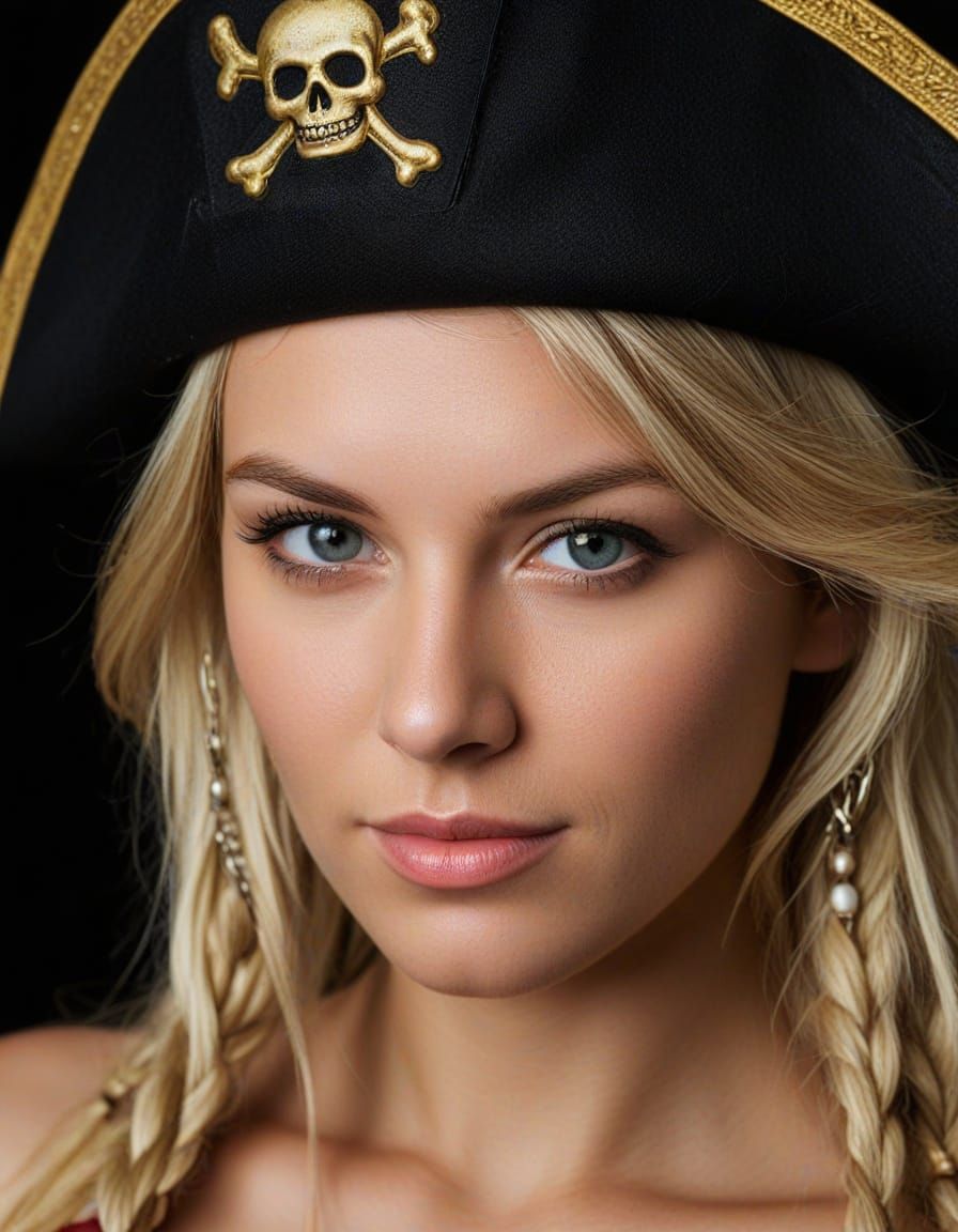Blond Pirate Woman Portrait on Black Background