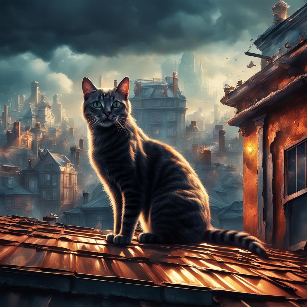 Double Exposure Cat in a Theatrical Matte Painting