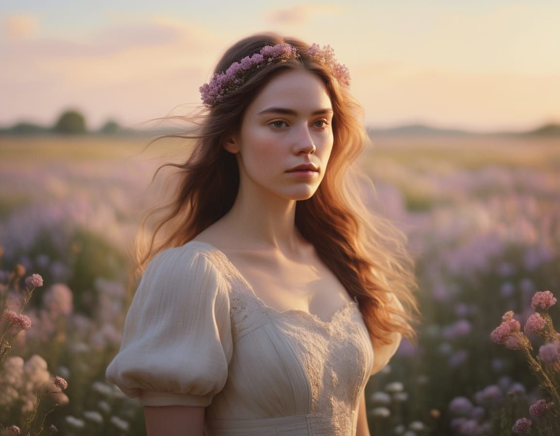 Ethereal Woman in Impressionist Wildflower Field