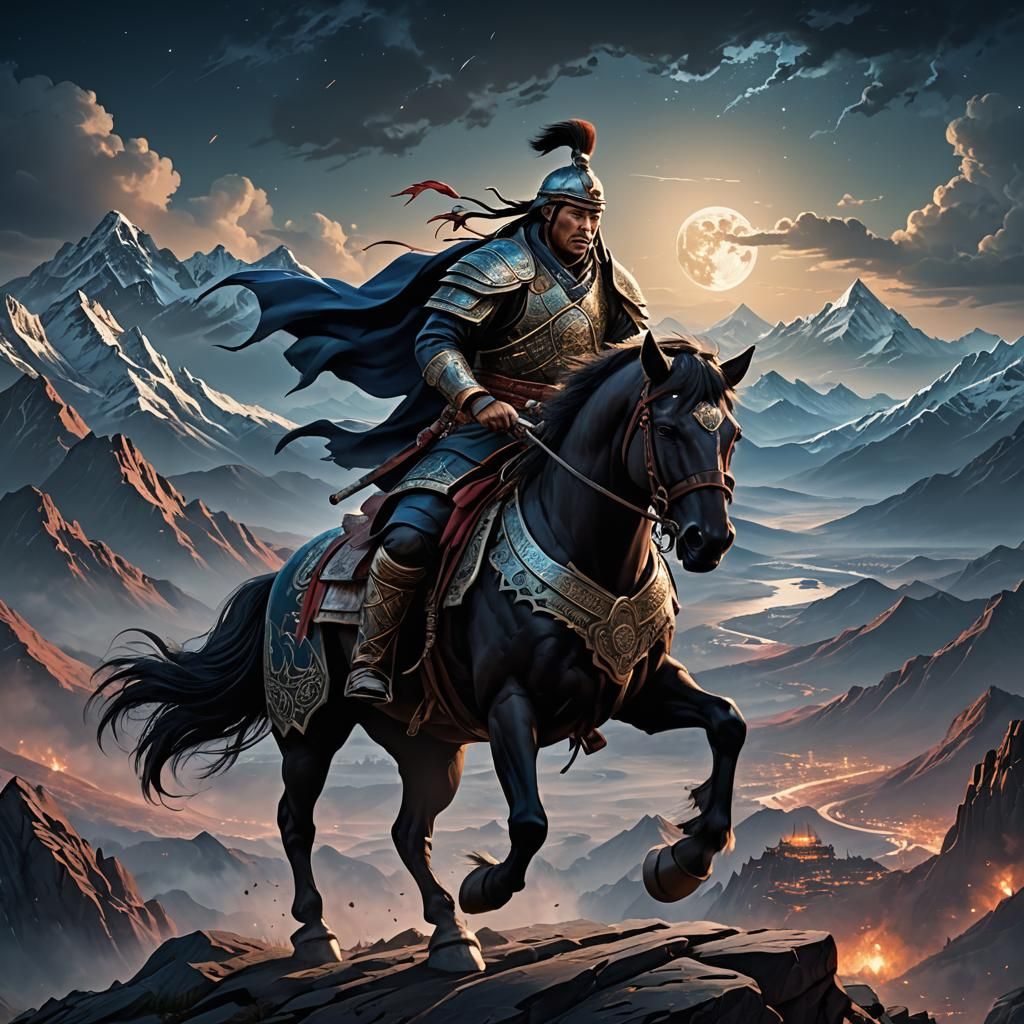 Mongol Warrior in Acrylic Block Style