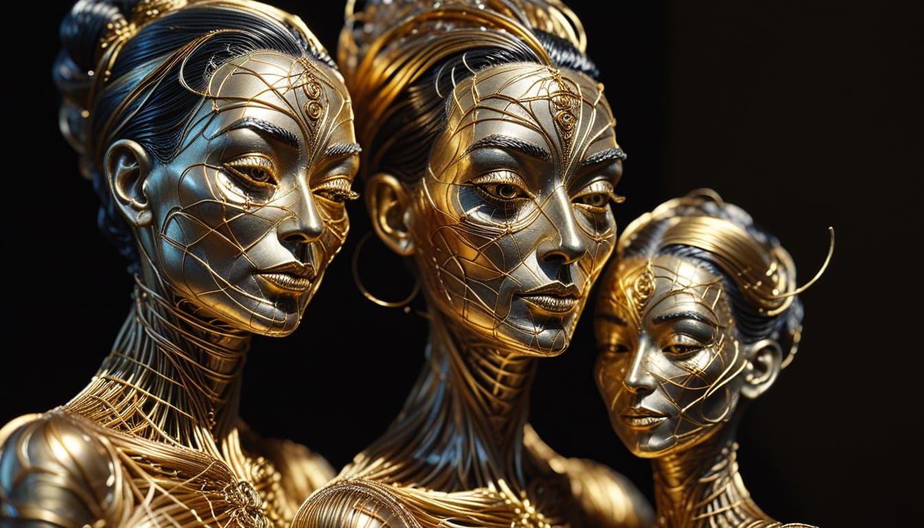 Surreal Family Sculpture Made of Twisted Gold and Silver