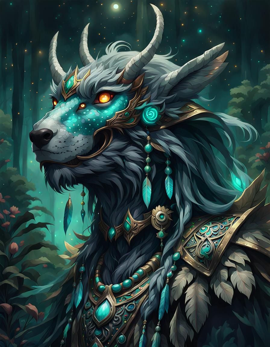 Fantasy Shaman in Anime Style with Teal Scales