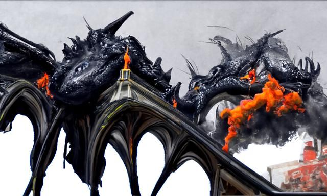 Four-Headed Dragon Firestorm: Hyperrealistic Cathedral Conqu...