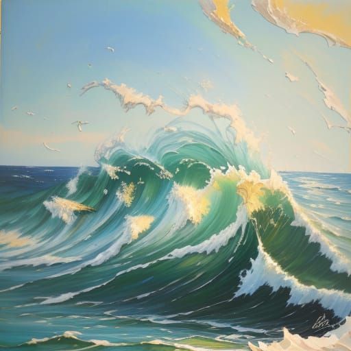 Expressionist Oil Painting of Flowers Blooming by the Sea