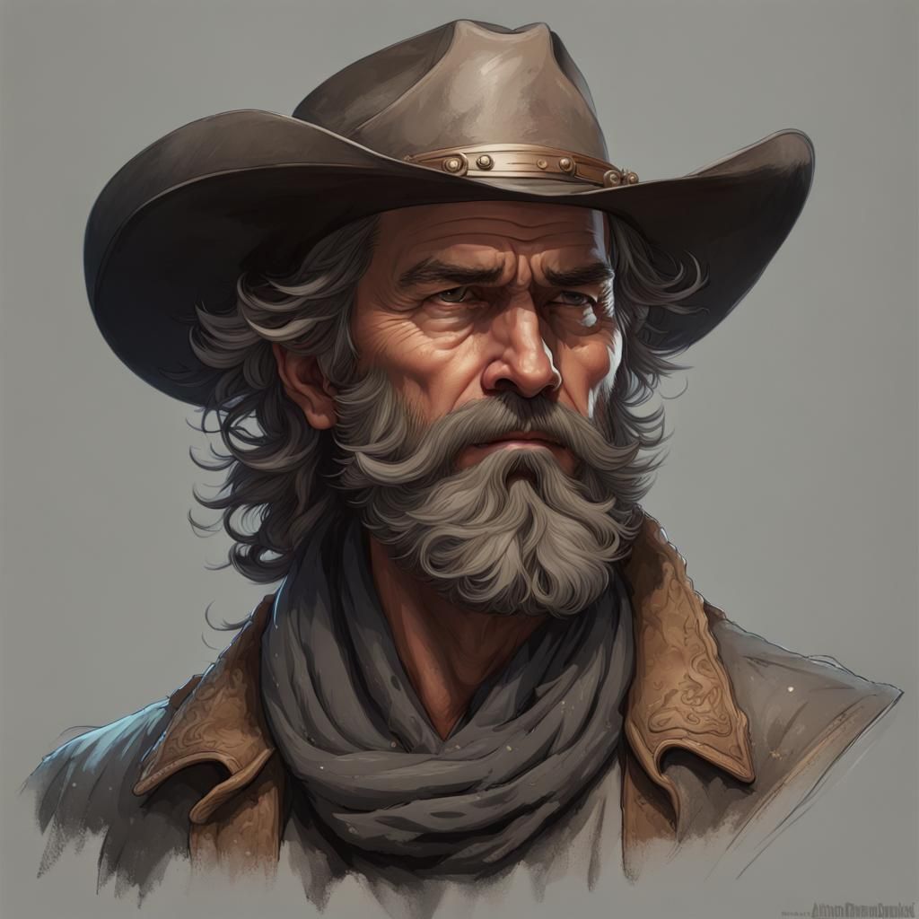 Disheveled Cowboy Portrait in Hyperdetailed Art Style