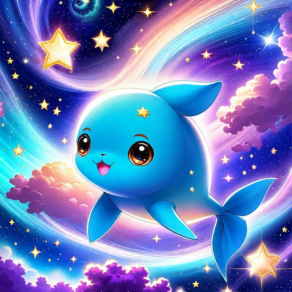 Chibi Vaquita Porpoise Swimming in Swirling Stars