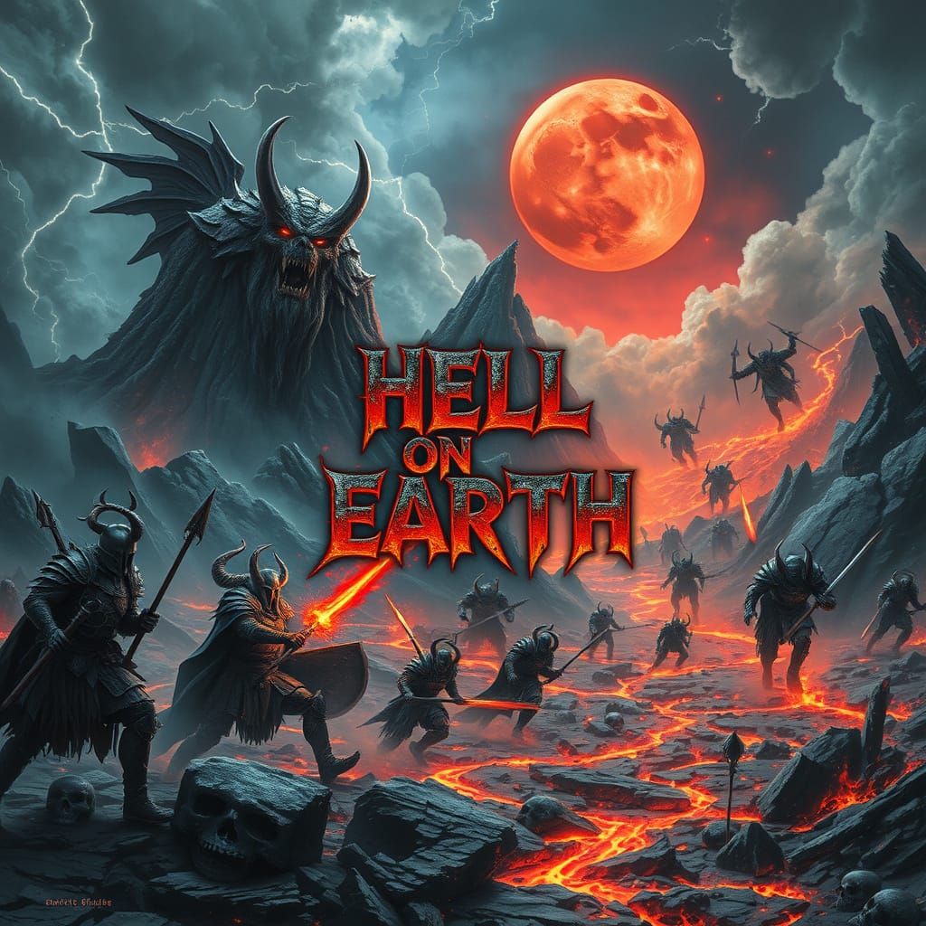 Apocalyptic Battle in a Hellish Landscape, in Cyberpunk Styl...