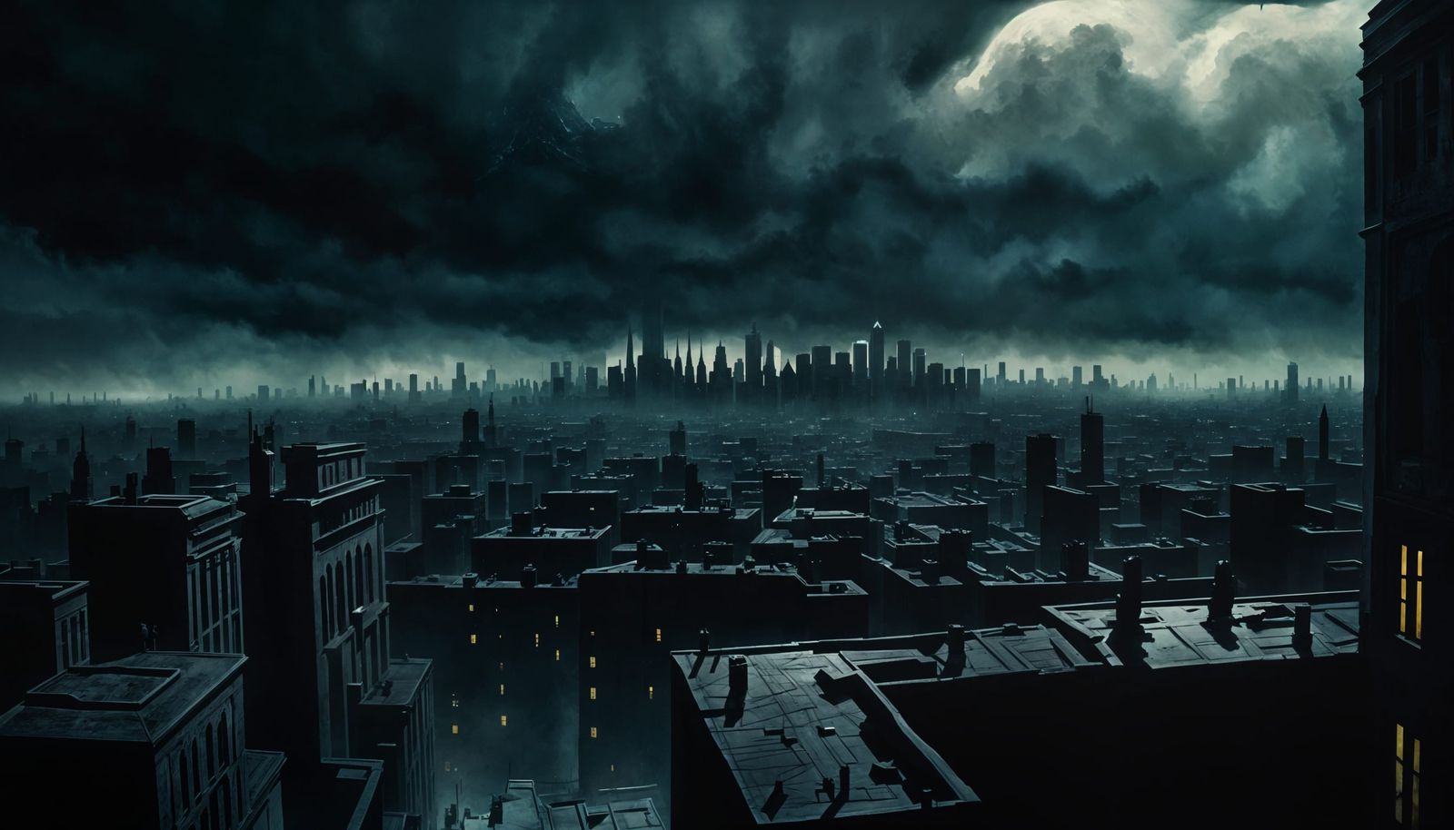 Sinister City Nightscape: Cinematic Horror in Melting Oil