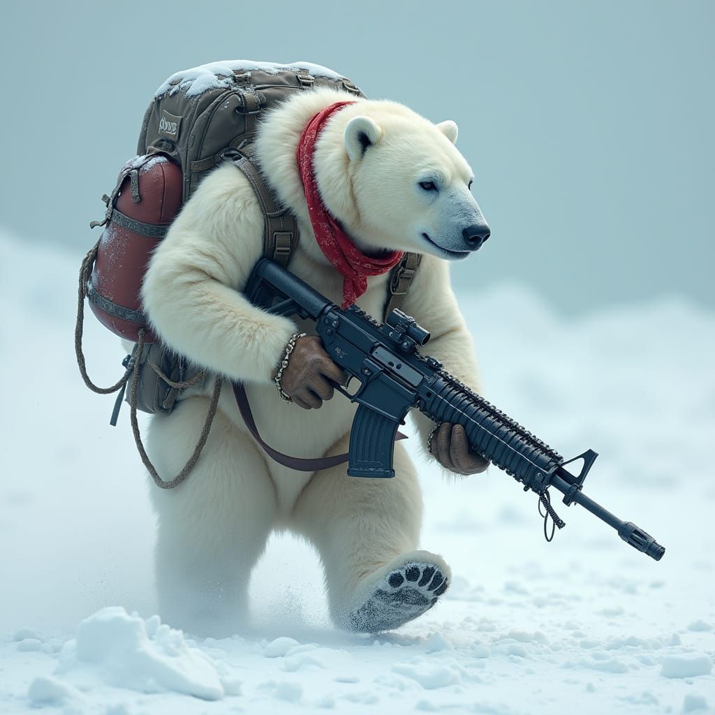 Polar Bear Rambo in Gritty Cinematic Arctic Trek