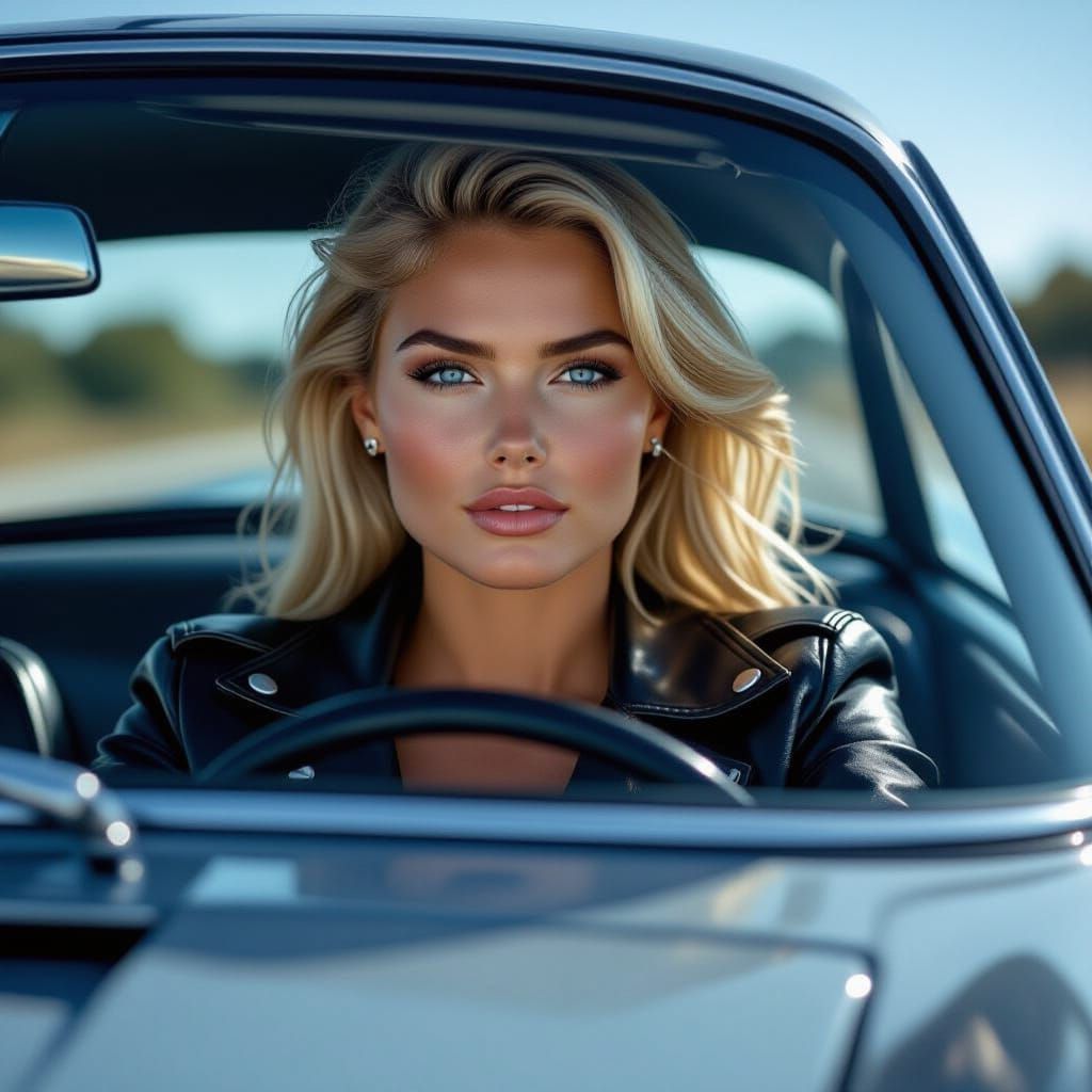 Blonde in Porsche 911, Wide Angle Shot