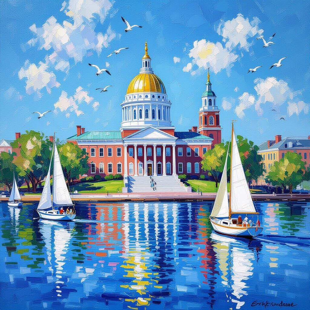 Maryland State House Impressionist Waterfront Scene