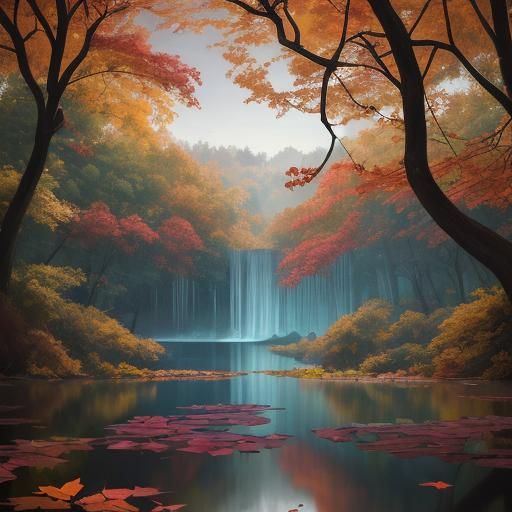 Autumn Lake in Frida Kahlo and Alex Ross Style