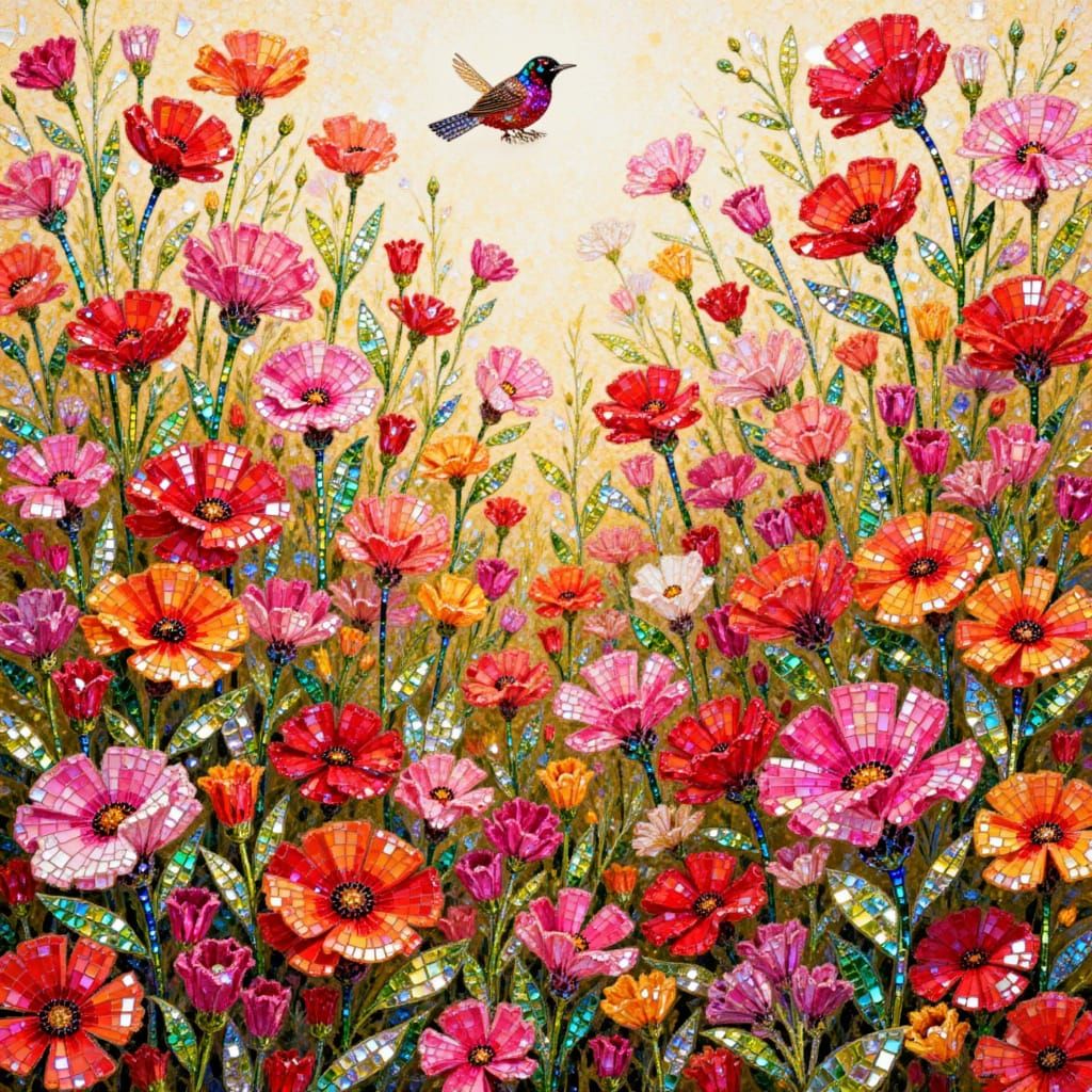 Whimsical Flower Garden in Crayon Mural Style