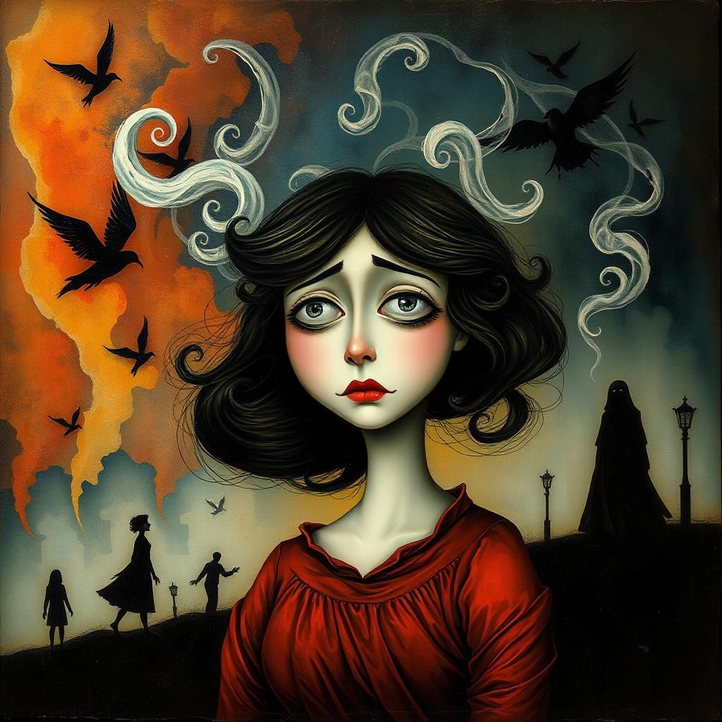 Surreal Dreamscape of a Worried Woman