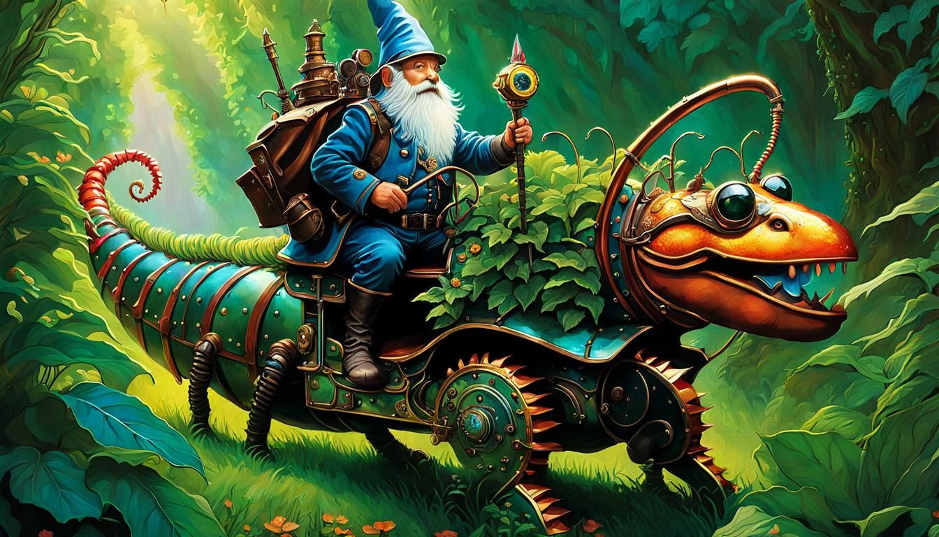 Steampunk Gnome Knight Riding Armored Centipede