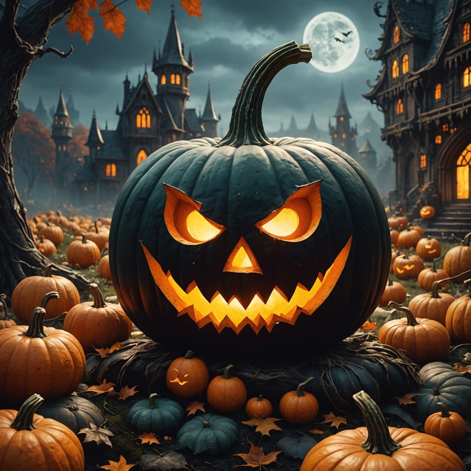 Decorated Halloween Pumpkin: Detailed Fantasy Concept Art