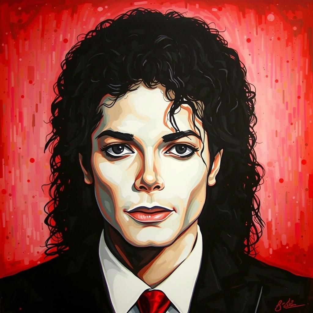 Alcohol ink painting, huge painted face of Michael Jackson inspired by Guido Borelli da Caluso, black red and white colo...