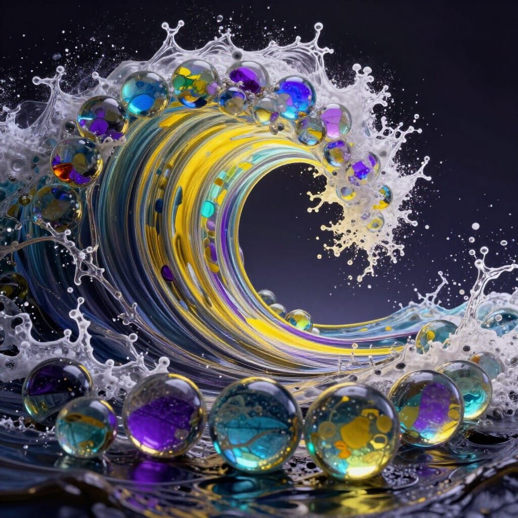 Giant Rainbow Marble Wave in Dark Fantasy Style