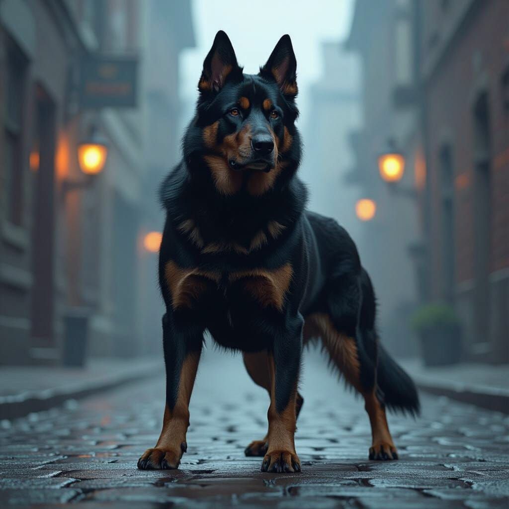 Hybrid Canine Guardian in Dark Fantasy Style