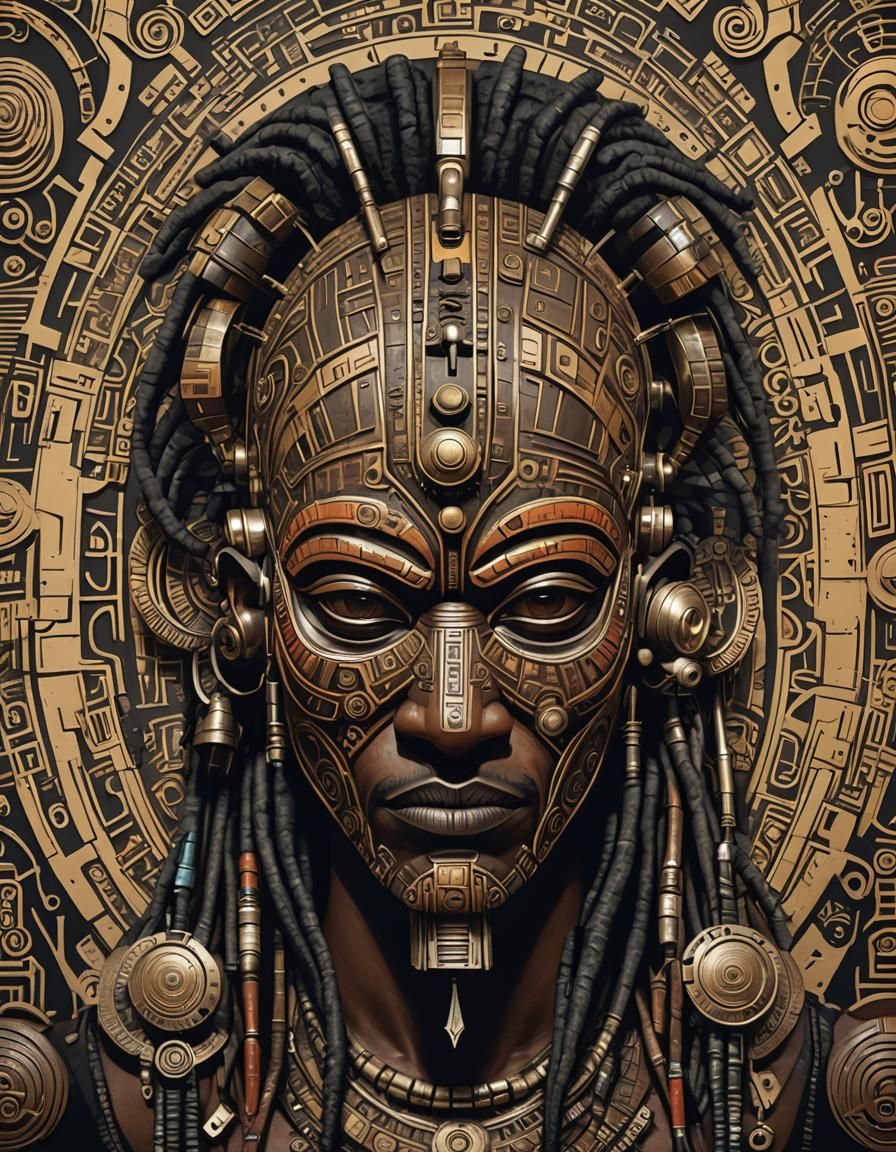 Cyberpunk African Tribal Mask