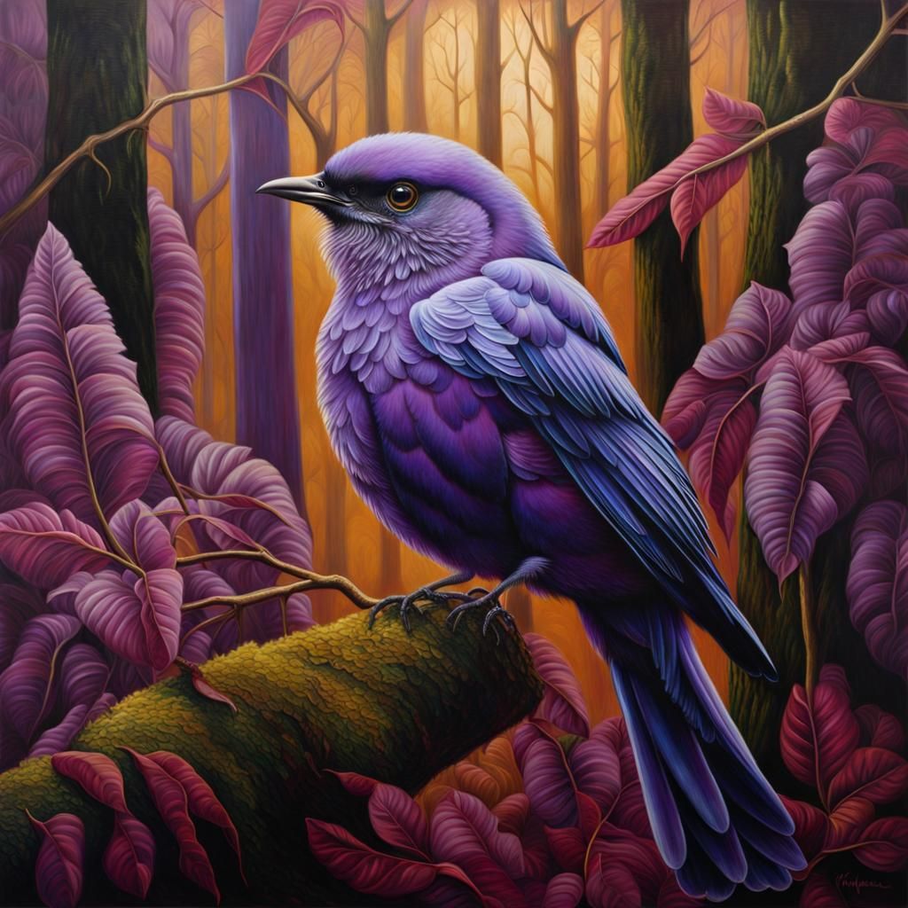 Purple Bird in Purple Forest: Monochromatic Masterpiece