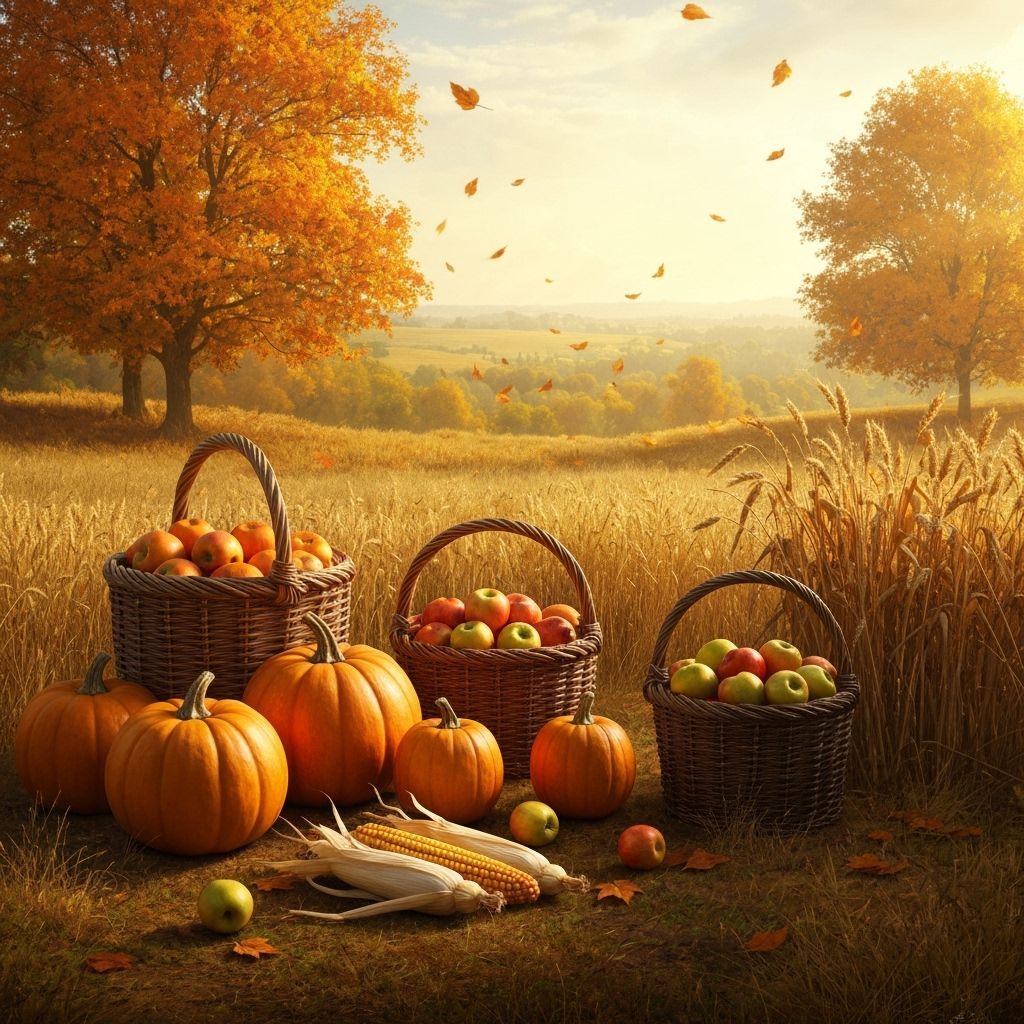 Vibrant Autumn Harvest Landscape with Golden Sunlight