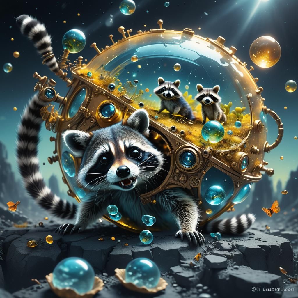 Surreal Raccoon in a Microscopic Ethereal World