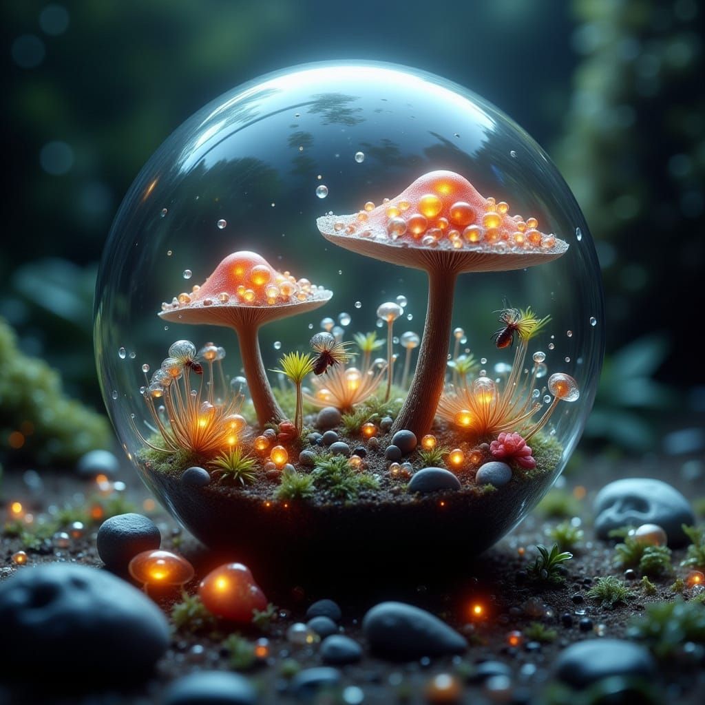 Miniature Forest Ecosystem Inside Glass Ball