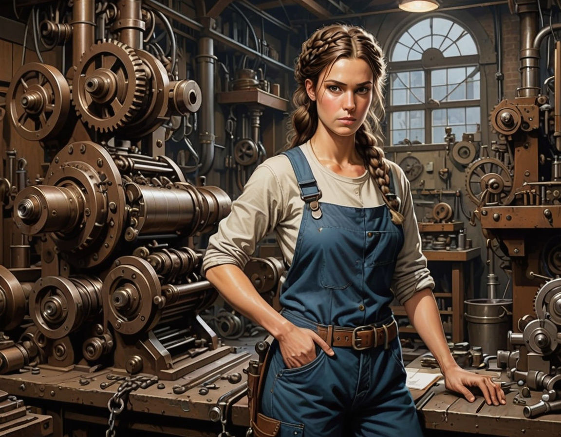 Woman Mechanic Working on Complex Machinery in Industrial Wo...