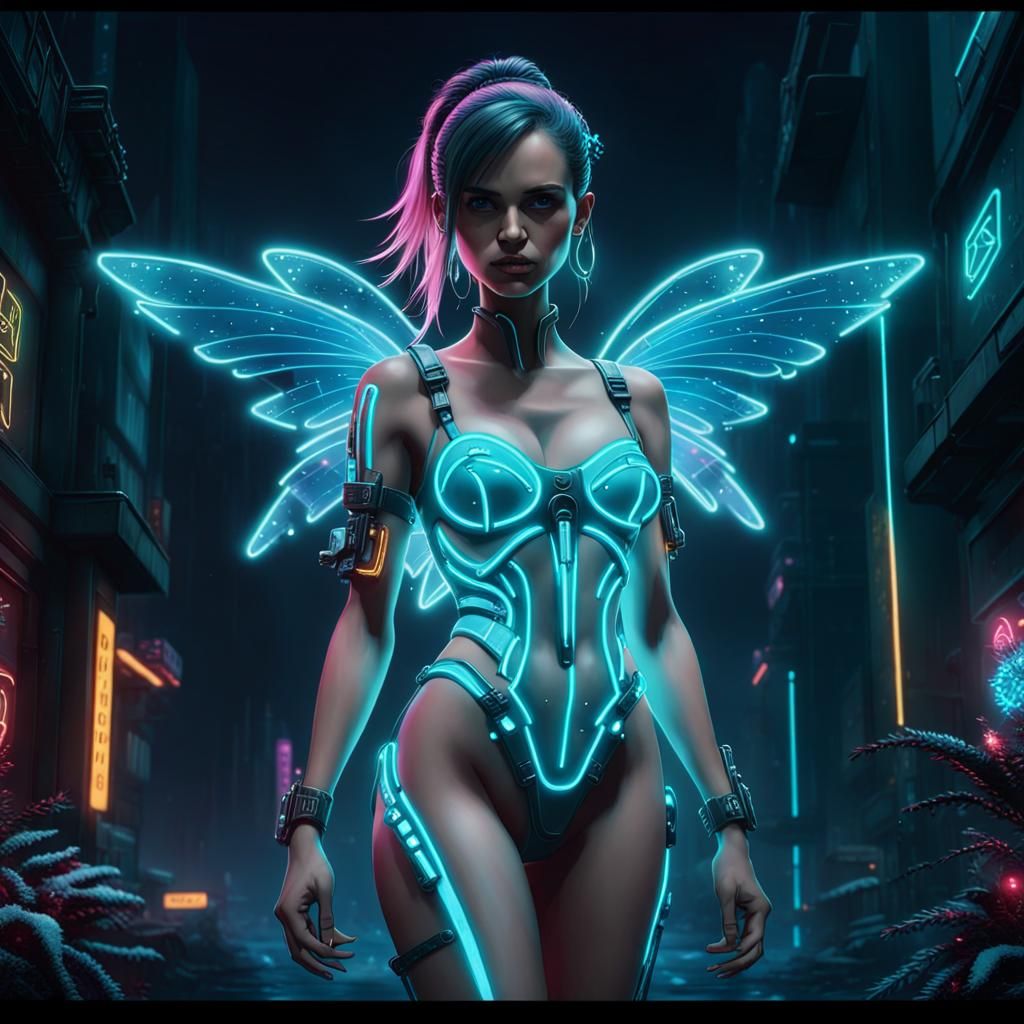 Bioluminescent Fairy-Tale Christmas in Cyberpunk Style