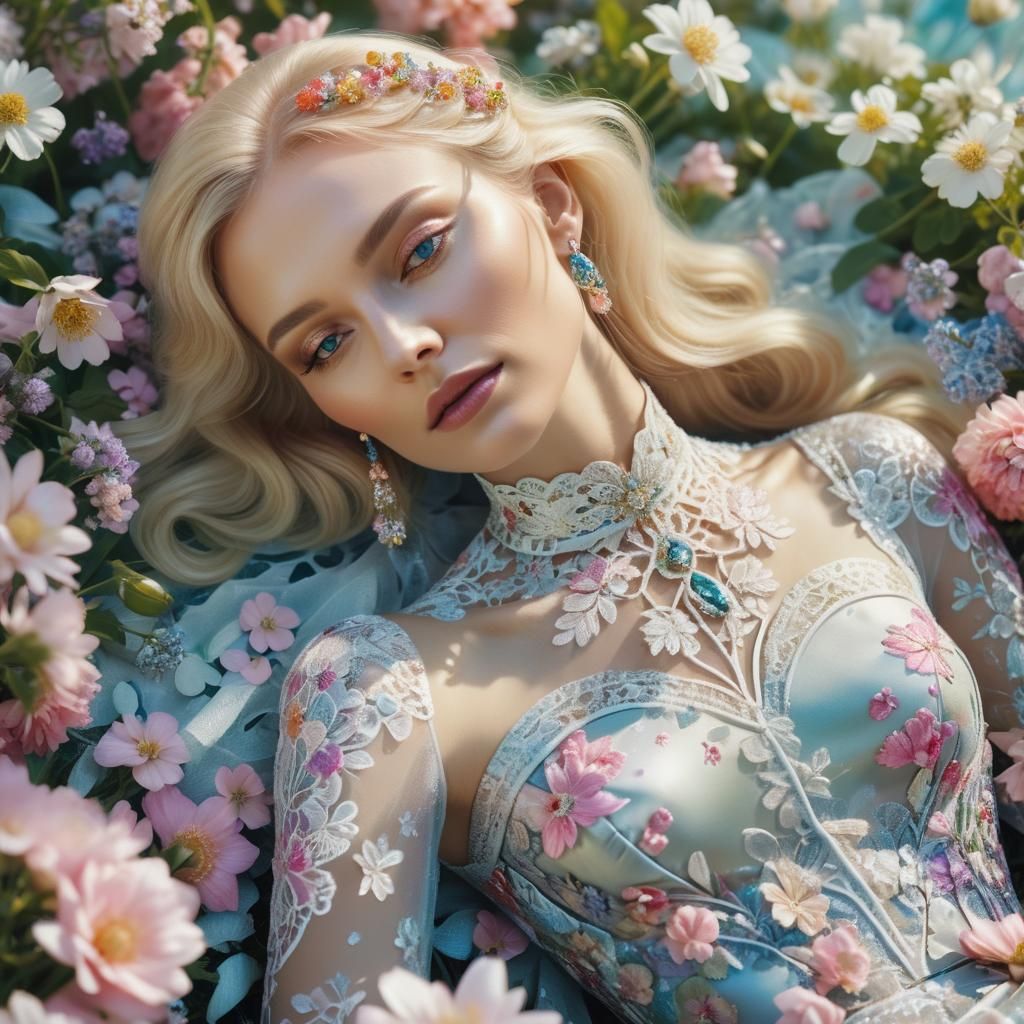 Elegant Russian Woman in a Flower Garden