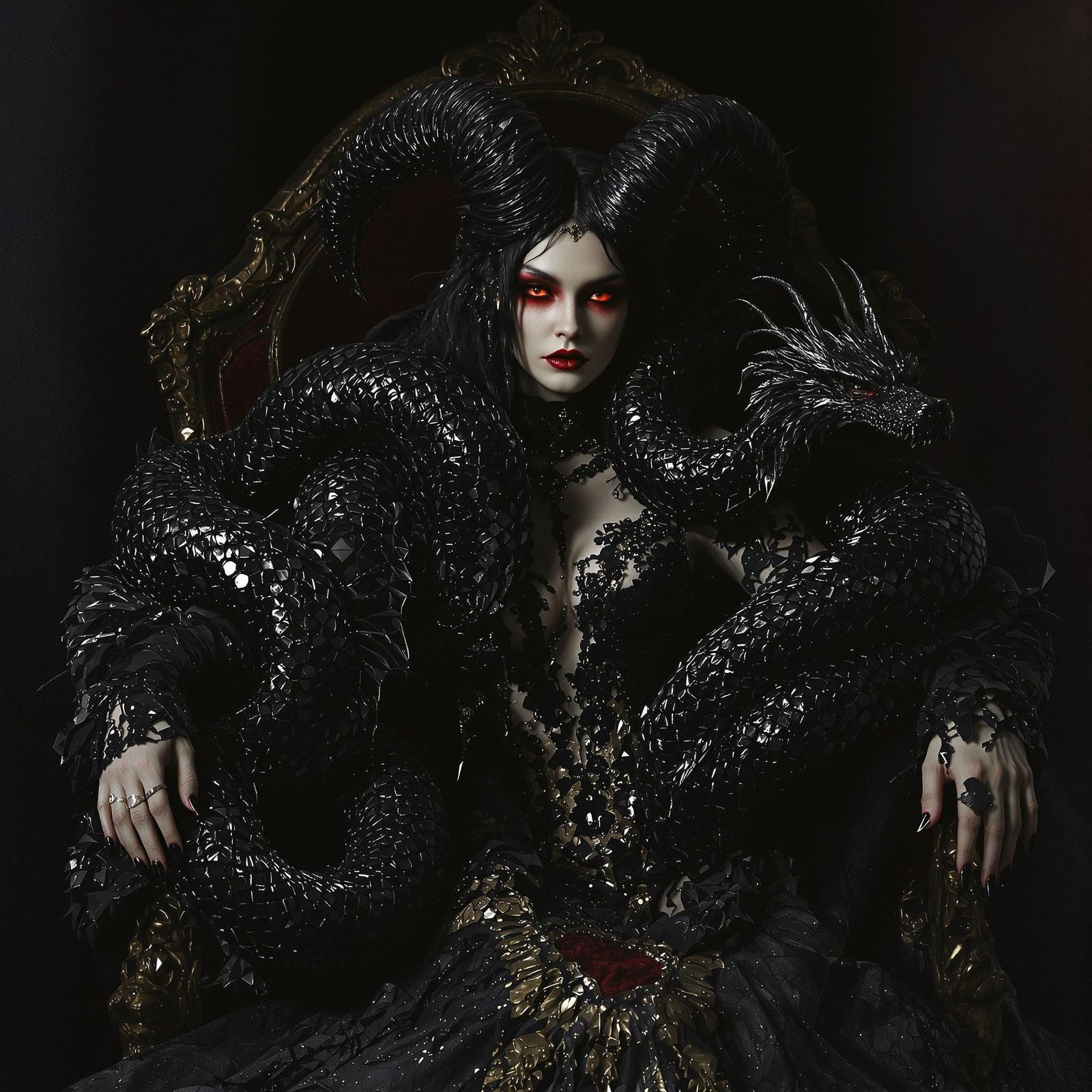 Mystical Demon Girl with Serpent in Surrealist Style